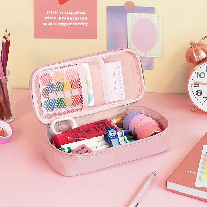 Solid Color Anti-dirty Leather Three-dimensional Large-capacity Multi-layer Student Pencil Case Stationery Case Cosmetic Bag