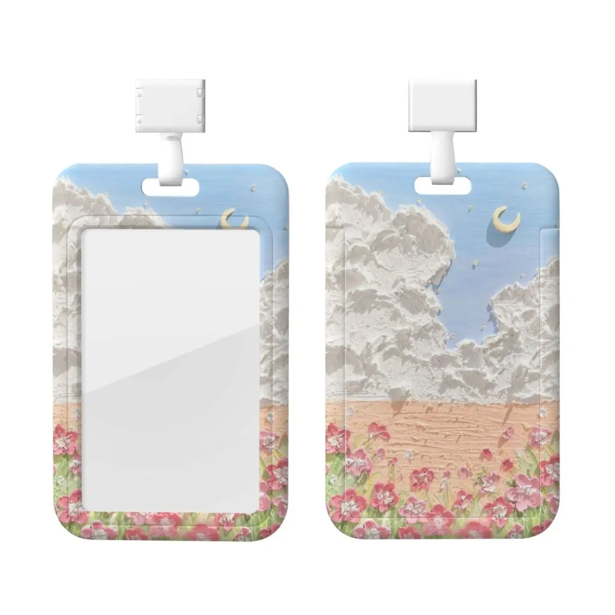 

Custom Oil Painting Flower Lanyard ID Protector Badge Card Unisex Student Campus Lanyard Cards Holder Credentials Accessories