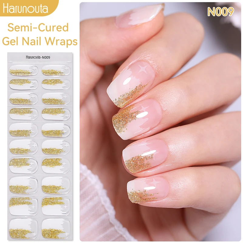 Harunouta gelatina leitosa branca semi-cura gel para unhas, 20 pontas, cor da moda, longa duração, cobertura completa, adesivo de gel para unhas, manicure