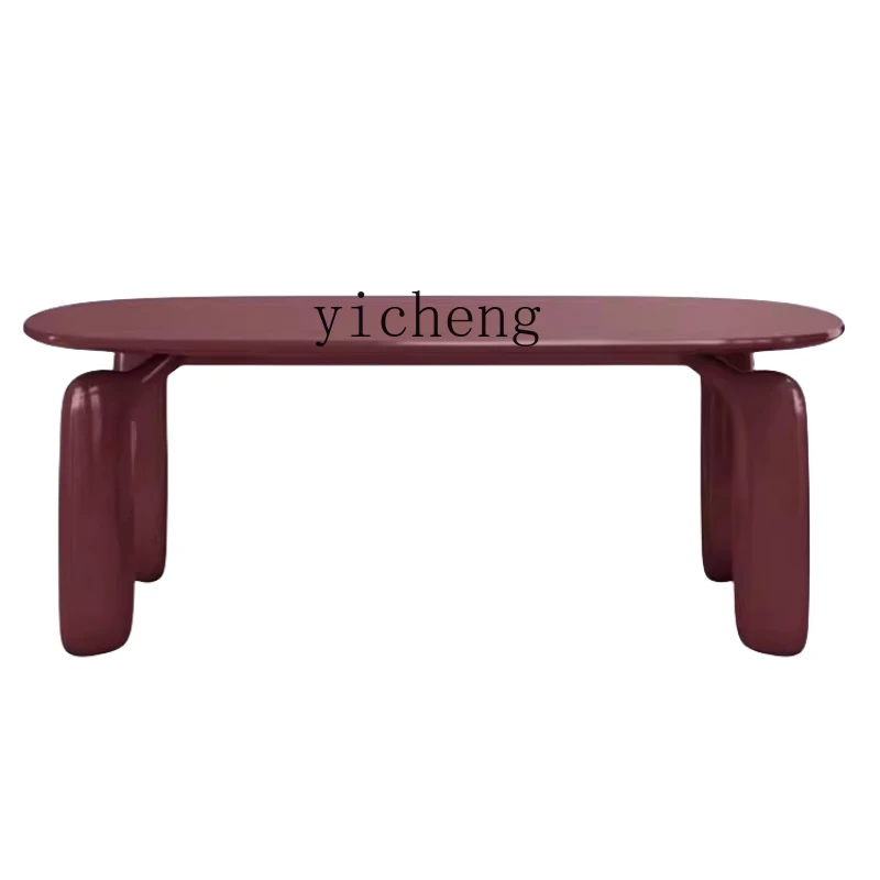 

ZC Wine Red Paint Dining Table Solid Wood Rectangular Dining Table Chair Combination Household Restaurant Table