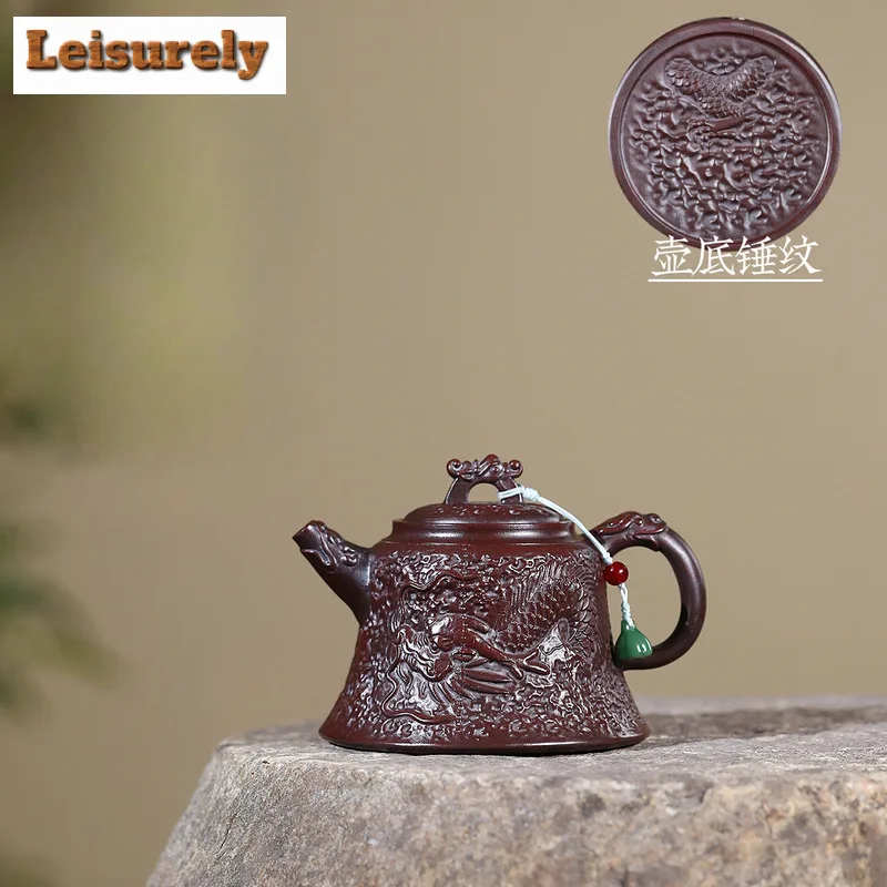 

330 мл креативные чайники из фиолетовой глины Исин, горшок ручной работы с колокольчиком в виде дракона, чайник из сырой руды с мулой для скоростного спуска с заварочным устройством, чайный сервиз Zisha, подарок