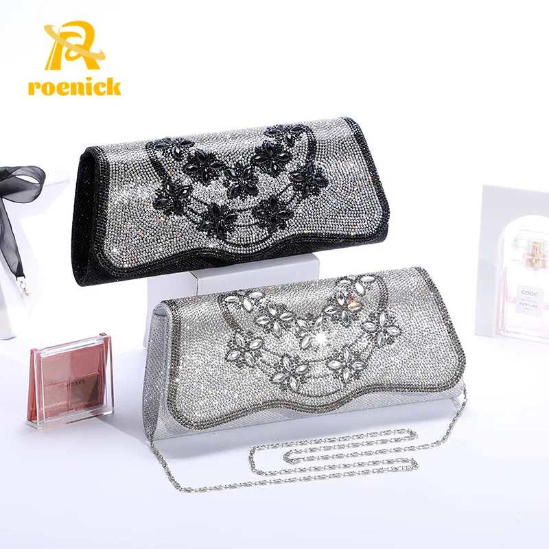 

ROENICK Women's Flower Pearl Beaded Evening Bags Diamonds Chain Shoulder Clutch Retro Party Cocktail Flap Chain Handbags Purses