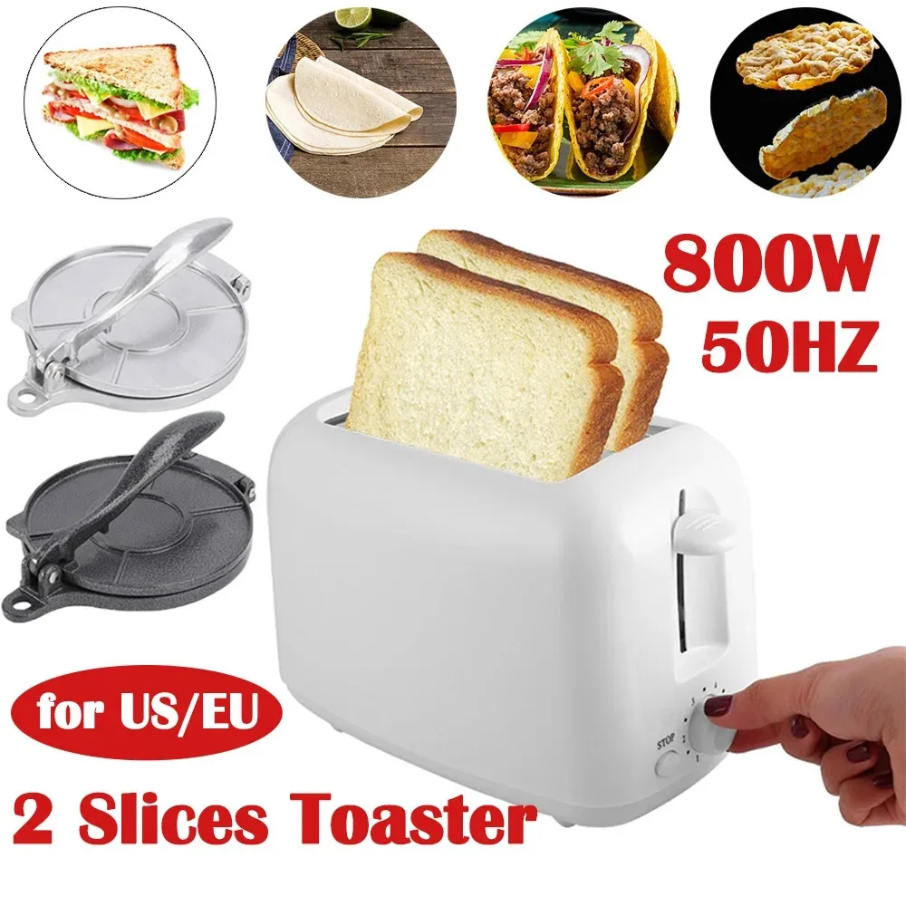 Automatic Sandwich Breakfast Maker 800W 2 Slices Toaster Electric Toast Bread Crumb Tray Bread Baking Machine 6 Browning Options