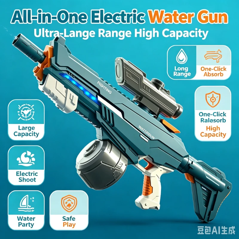 Children's hand-in-one ultra-long-range large-capacity boy's electric fire gun with one click to absorb water