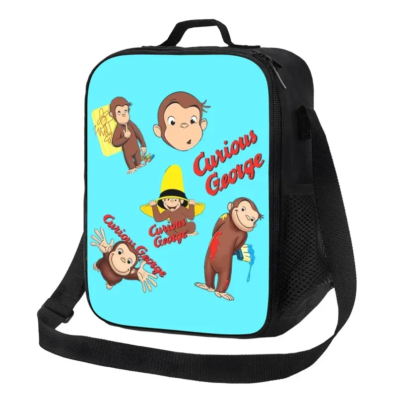 

Funny Anime Insulated Lunch Bag for Camping Travel Curious George Monkey Leakproof Cooler Thermal Bento Box Women Kids