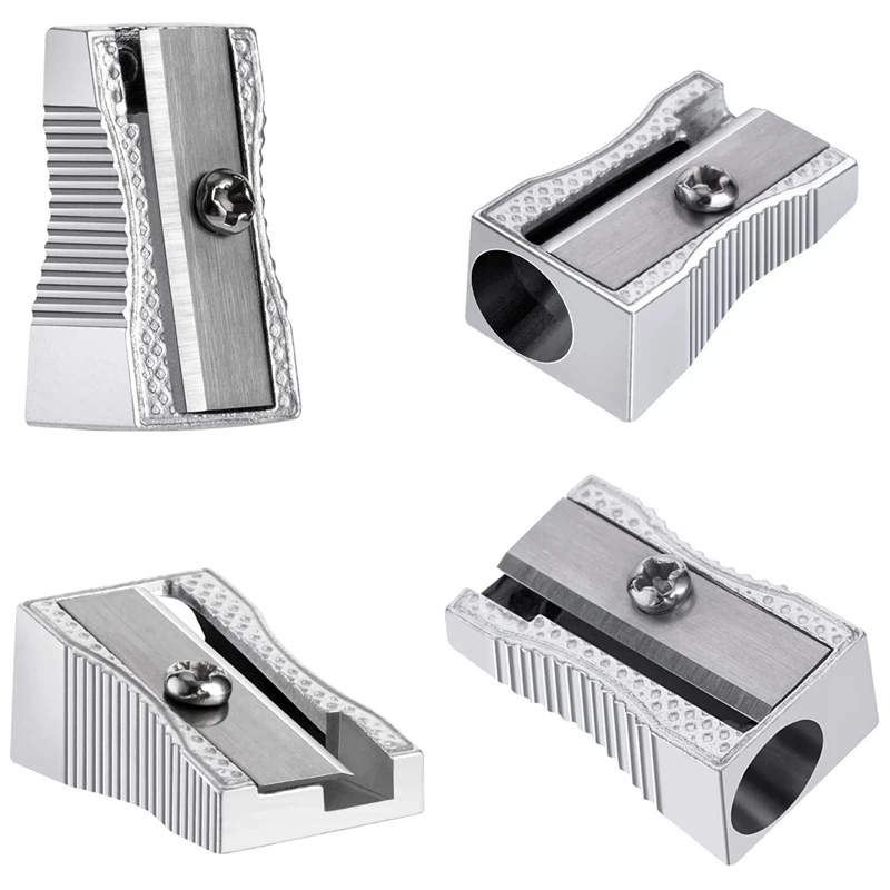 Mini sacapuntas de Metal a granel, sacapuntas de mano plateado, un solo orificio, aleación de aluminio, lápiz Manual, paquete de 48