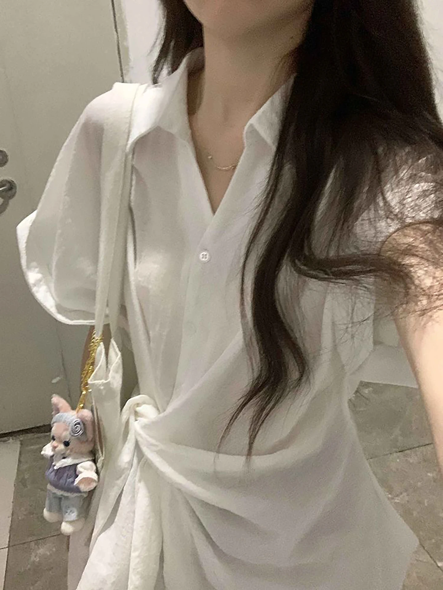 

French Style White Short Sleeve Shirt Women's Beautiful Tie Waist Slimming Top Summer Fashion High-end Feelings Commute Wear