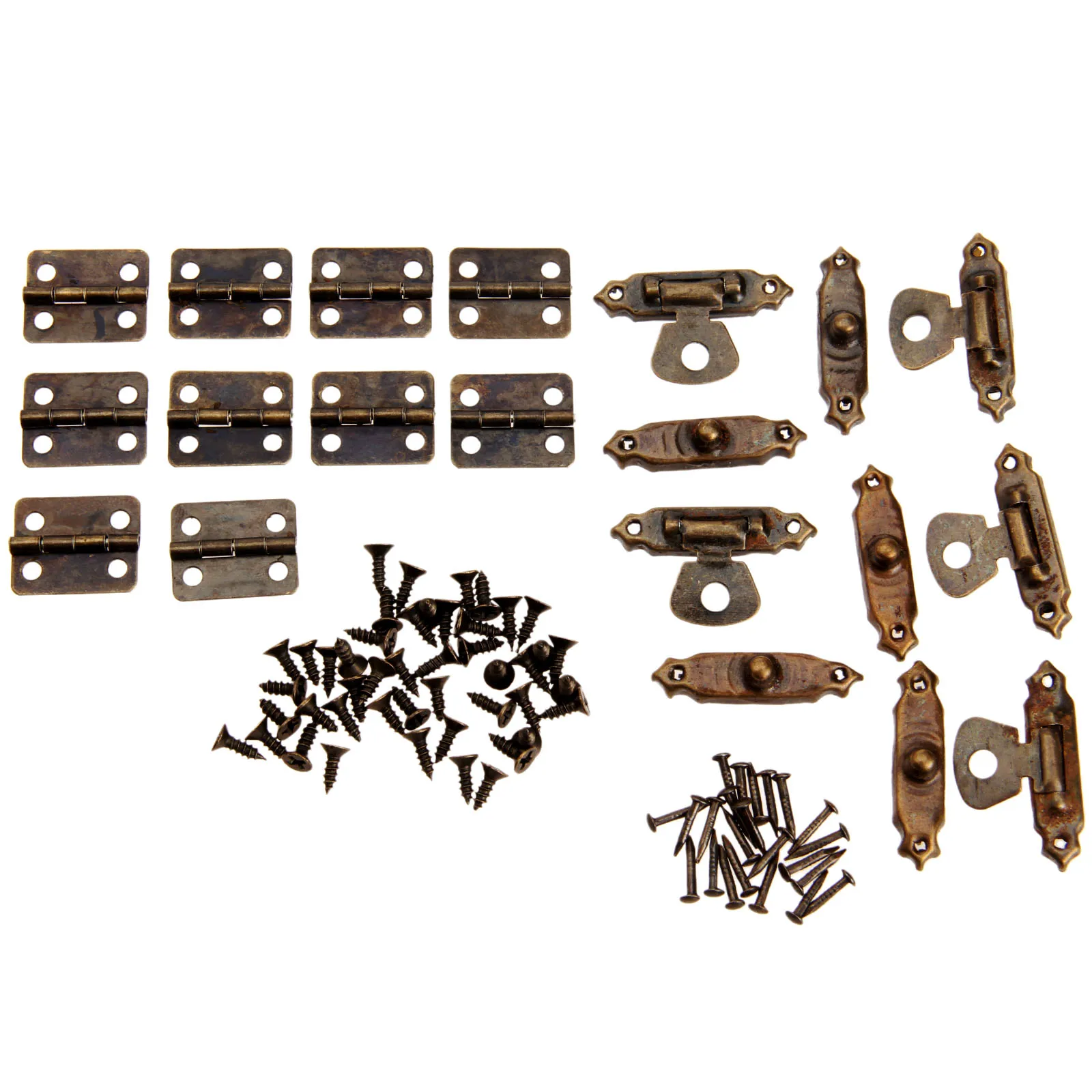 10Pcs Antique Bronze Furniture  Cabinet Hinges + 5Pcs Jewelry Wooden Box CaseToggle Hasp Latch Iron Vintage Hardware Accessories