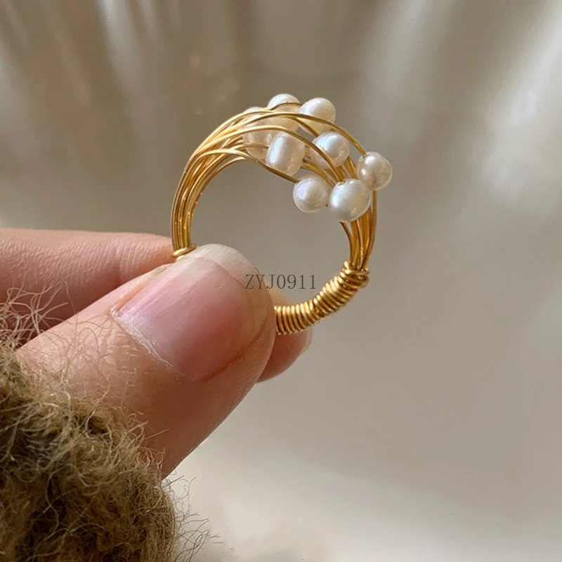 خاتم لؤلؤ المياه العذبة الطبيعي للنساء الخفيف الفاخر الراقية خاتم الرجعية المتخصصة السبابة