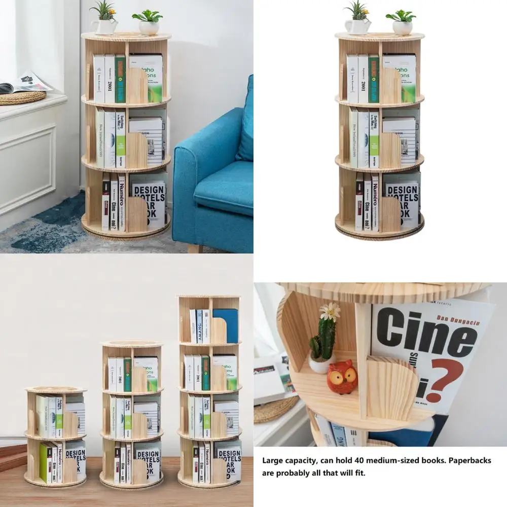 

360° Swivel Wooden Bookcase - 3-Tier Floor Standing Storage for Kids & Adults, Multipurpose Organizer