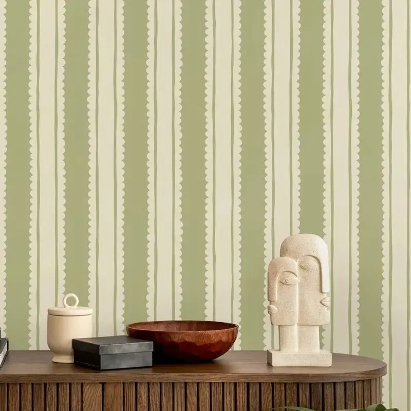 Green Striped Modern Wallpaper Peel and Stick, Green Line Geometric Wall Mural For Home Decoration, Self-adhesive Or Traditional