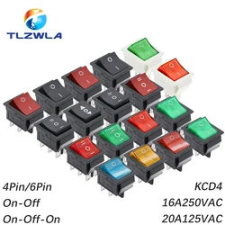 1PCS KCD4 Rocker Switch ON-OFF 2 Position 4 / 6Pins with Light Power Switch 2 Position 16A 250VAC/ 20A 125VAC Ship Type Switch