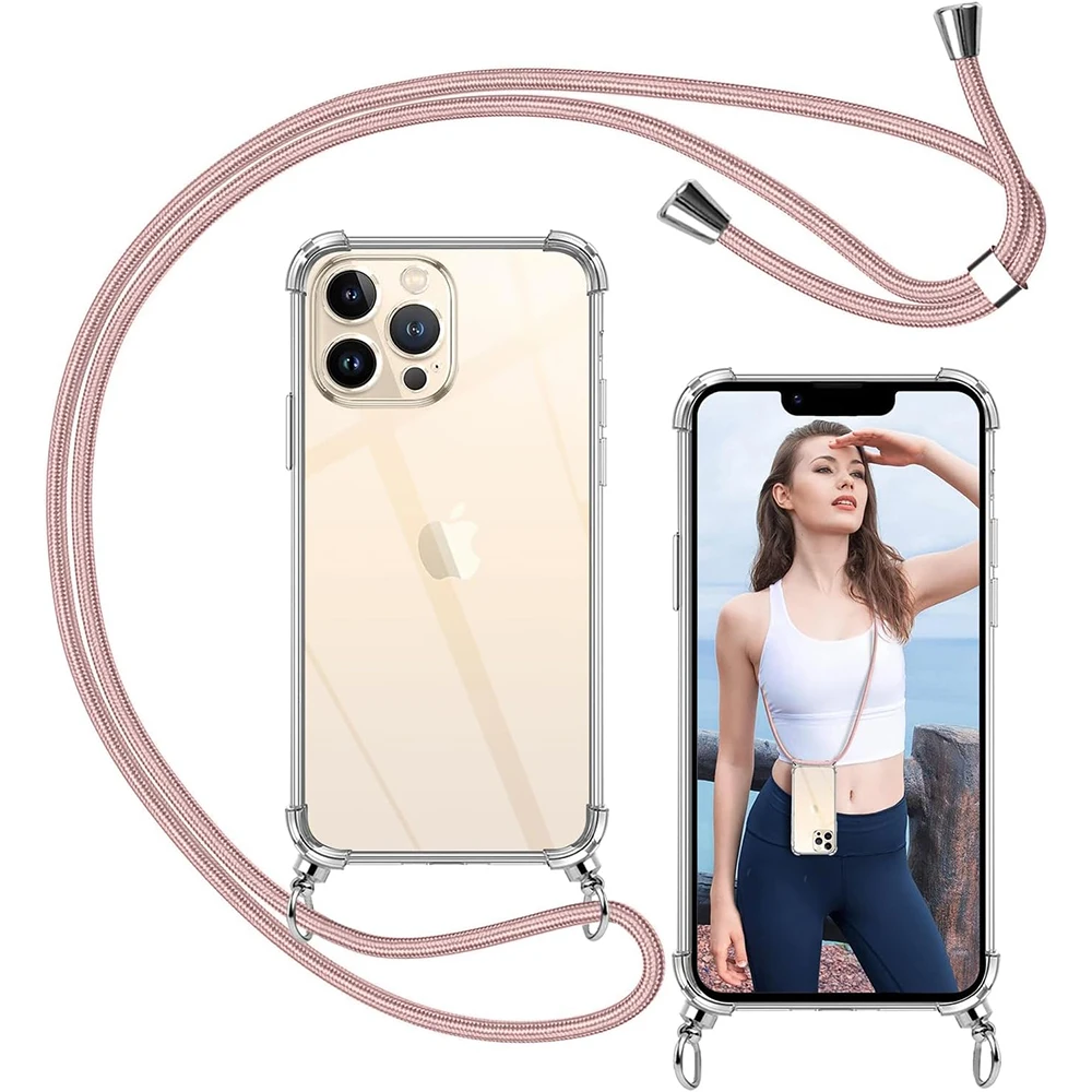Avec lanière antichoc coque souple en Silicone pour iPhone 16e 15 14 13 12 Mini 11 Pro Xs Max X Xr