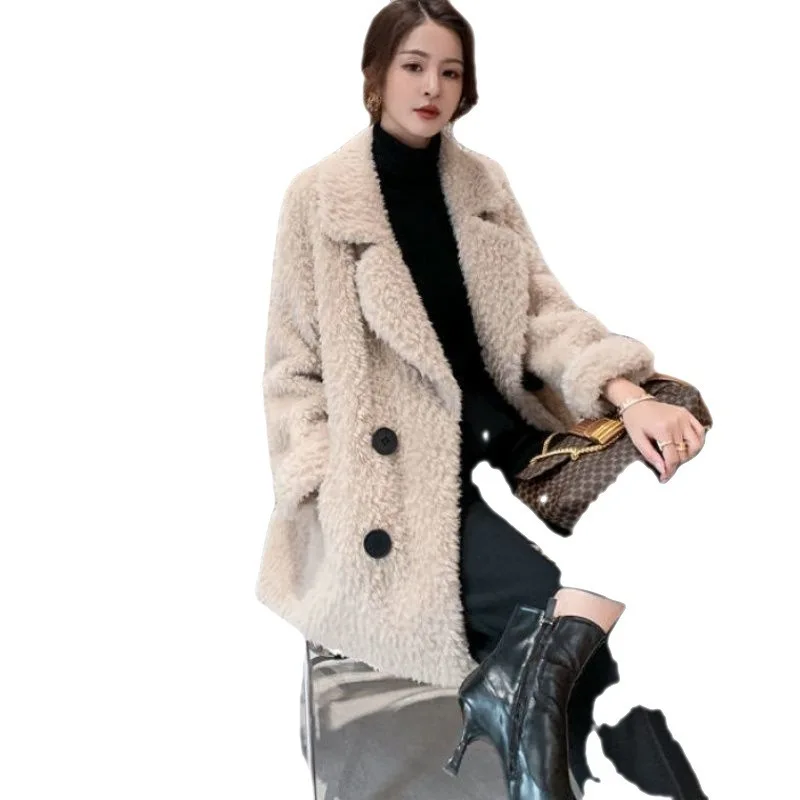 Thickened Imitation Lamb Wool Medium Long For Women 2024 Winter New Loose And Slimming Fur Integrated Granular Veet Coat