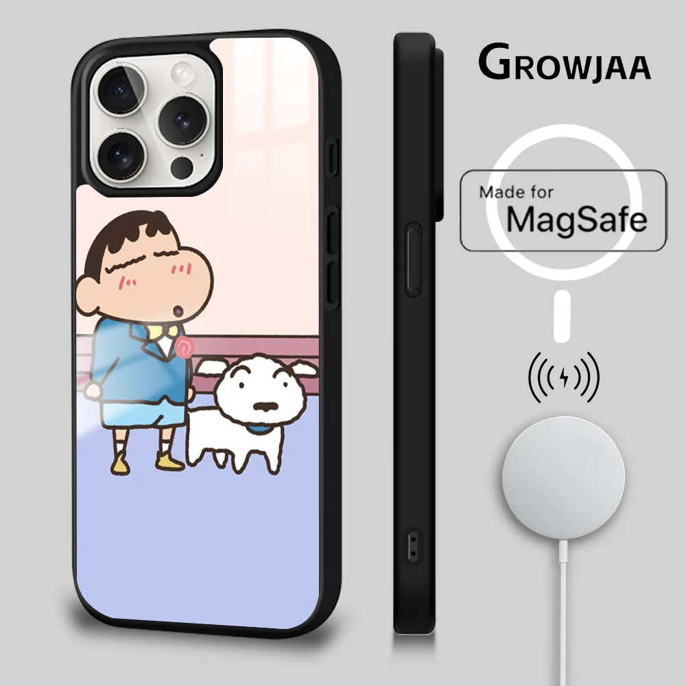 S-Shin-chan Crayon Lovers Cute Magsafe Phone Case For iPhone 15 14 13 12 11 Pro Max Plus Mini Mirror Wireless Magnetic Cover