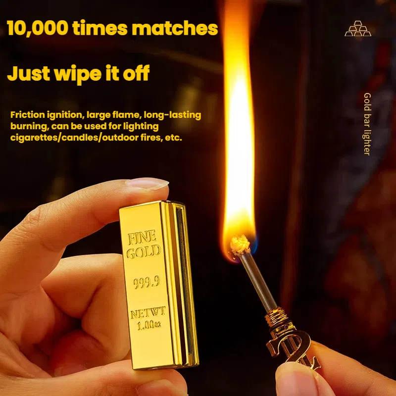 Gold Bar-Shaped Lighter Keychain,Metal Waterproof  Lighter,10000 Times Matches Windproof Lighter for Outdoor Camping