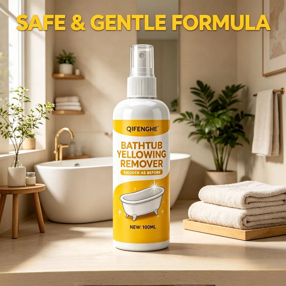 QIFENGHE 100ML Bathtub Yellowing Remover Spray, Safe & Gentle Stain Cleaner for Tub Sink Toilet, Remove Limescale Rust, Restore