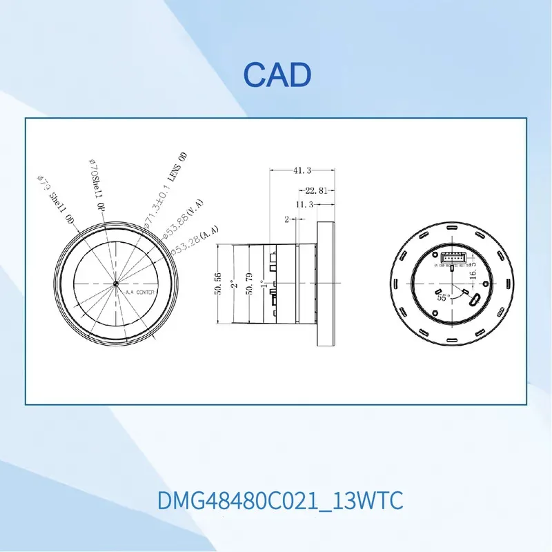 2.1-inch, 480*480 Pixels Resolution, 262K Colors, IPS-TFT-LCD Circular Rotary Screen with Encoder Shell DMG48480C021_13WTC