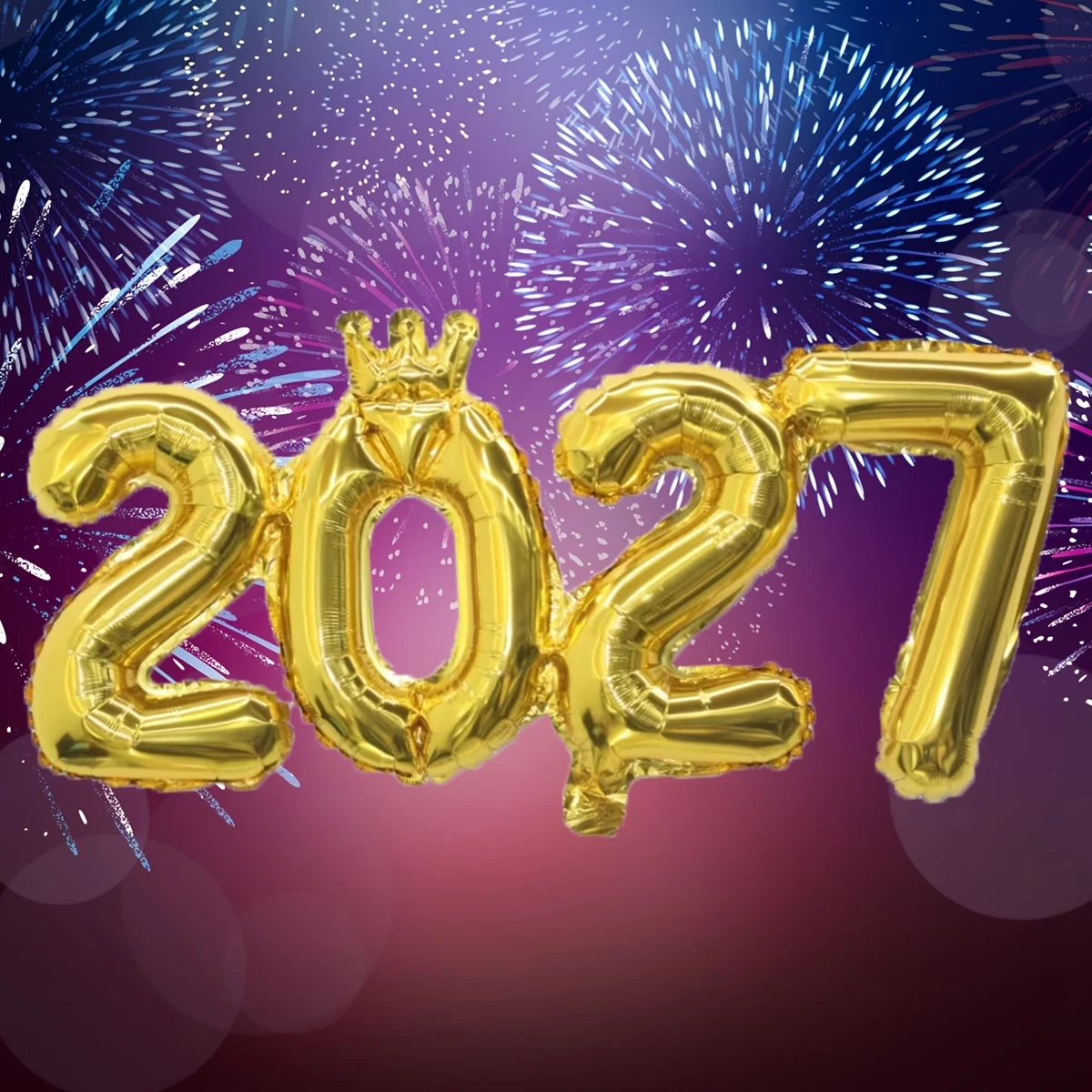 25pcs Golden Crown 2027 Digital Foil Balloon, Happy New Year 2027, New Year Party Decoration, Christmas Decoration