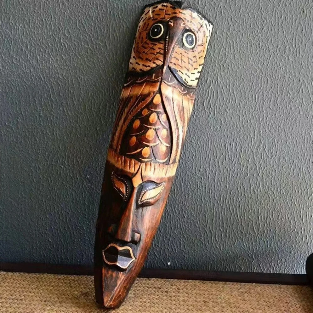 Southeast Asia wood mask for wall decoration, Thai wood carved facial makeup decorative pendant, Bar restaurant wall decorations