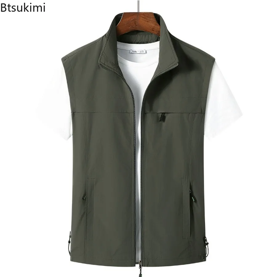 Spring New Men's Quick Drying Outdoor Multi-Pocket Sports Vest Loose Casual Zip Cardigans Lightweight Travel Hiking Fishing Vest