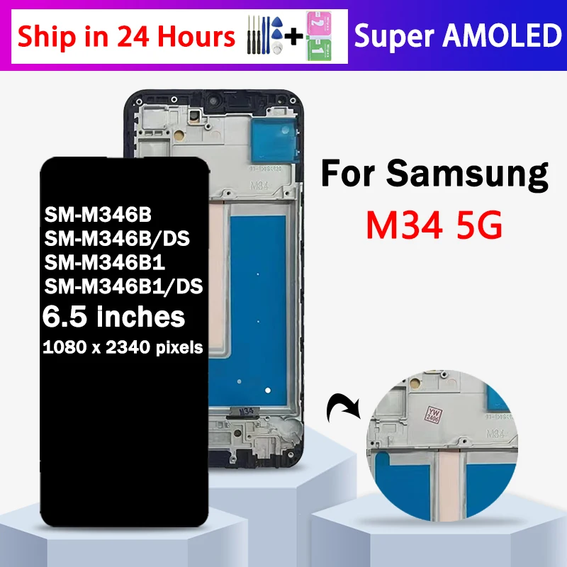 M346 Display Screen For Samsung M34 5G LCD M346B M346B/DS M346B1 M346B1/DS Screen Touch Digitizer Assembly