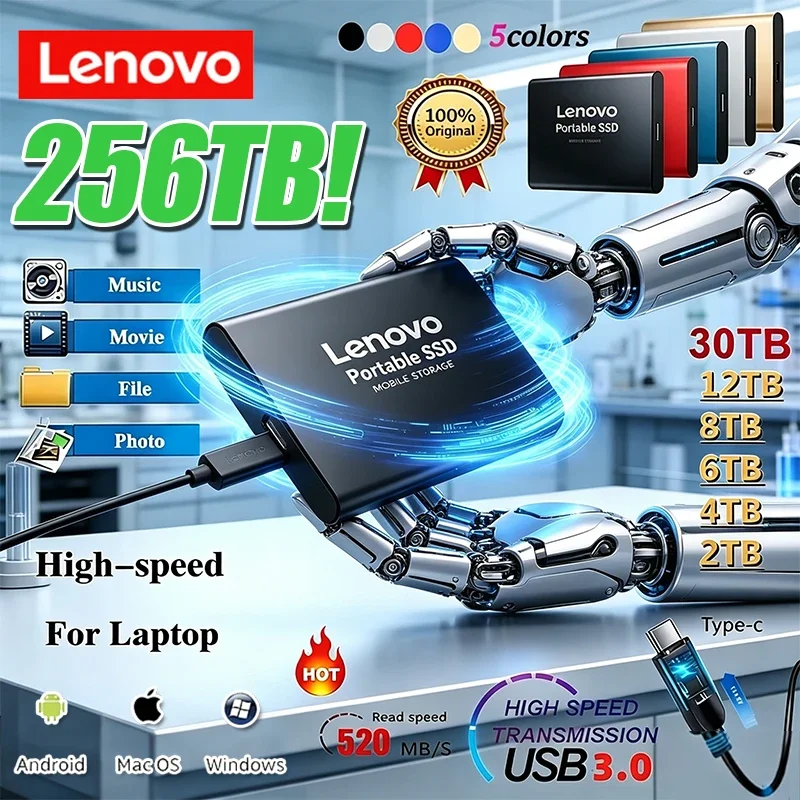 

Портативный SSD-накопитель Lenovo 1 ТБ, высокоскоростной внешний жесткий диск 2 ТБ/4 ТБ, USB 3.2, твердотельный накопитель 16 ТБ для ноутбуков/ПК/MAC