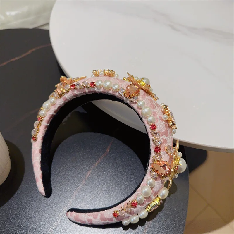 Headband Rhinestone Hair Headbands Baroque Wedding Women Crystal Hoops Beaded Hairband Sponge Headdress Hoop Padded Headpiece