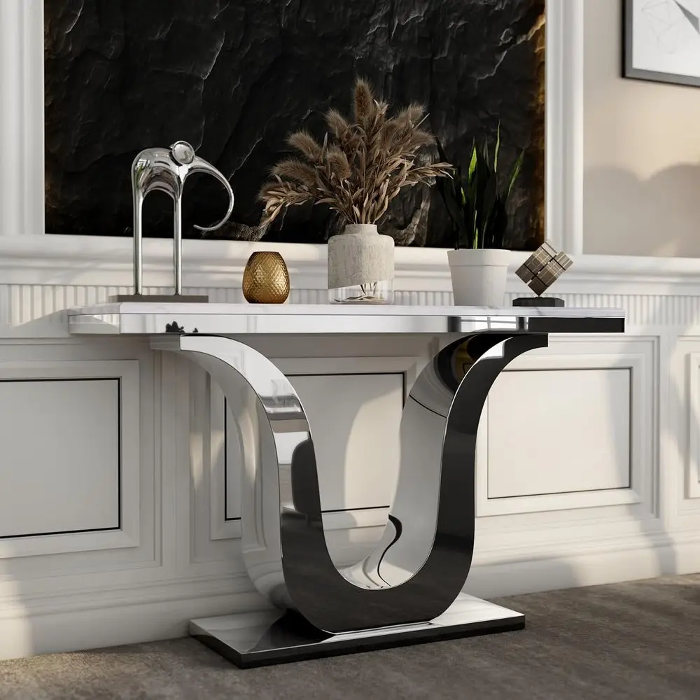 

Elegant Silver Dining Table, White Accent Sofa Table, 50 Entry Console Table for Living Room, Office, Foyer, Hallway