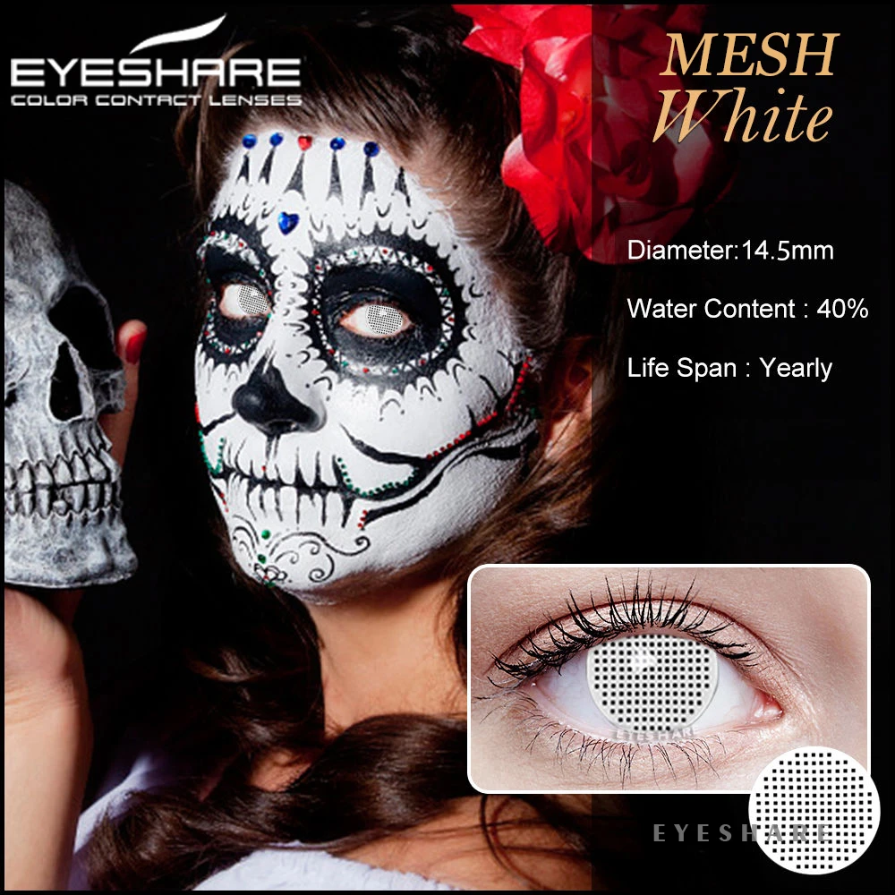 EYESHARE Halloween 1 Pair Colored Contact Lenses For Eyes White Lenses Black Lens Anime Cosplay Contact Lens Beauty Makeup Lens