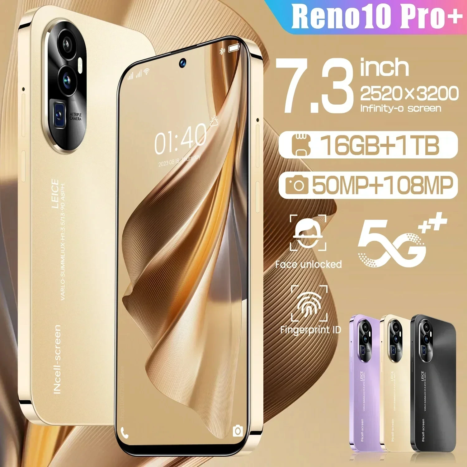 2024 5G GPS глобальная версия Ultra смартфон Reno 10 Pro 16 ГБ 1 ТБ 7800 мАч Android 13 6,8HD Dual Sim Mini Pad Планшетный ПК