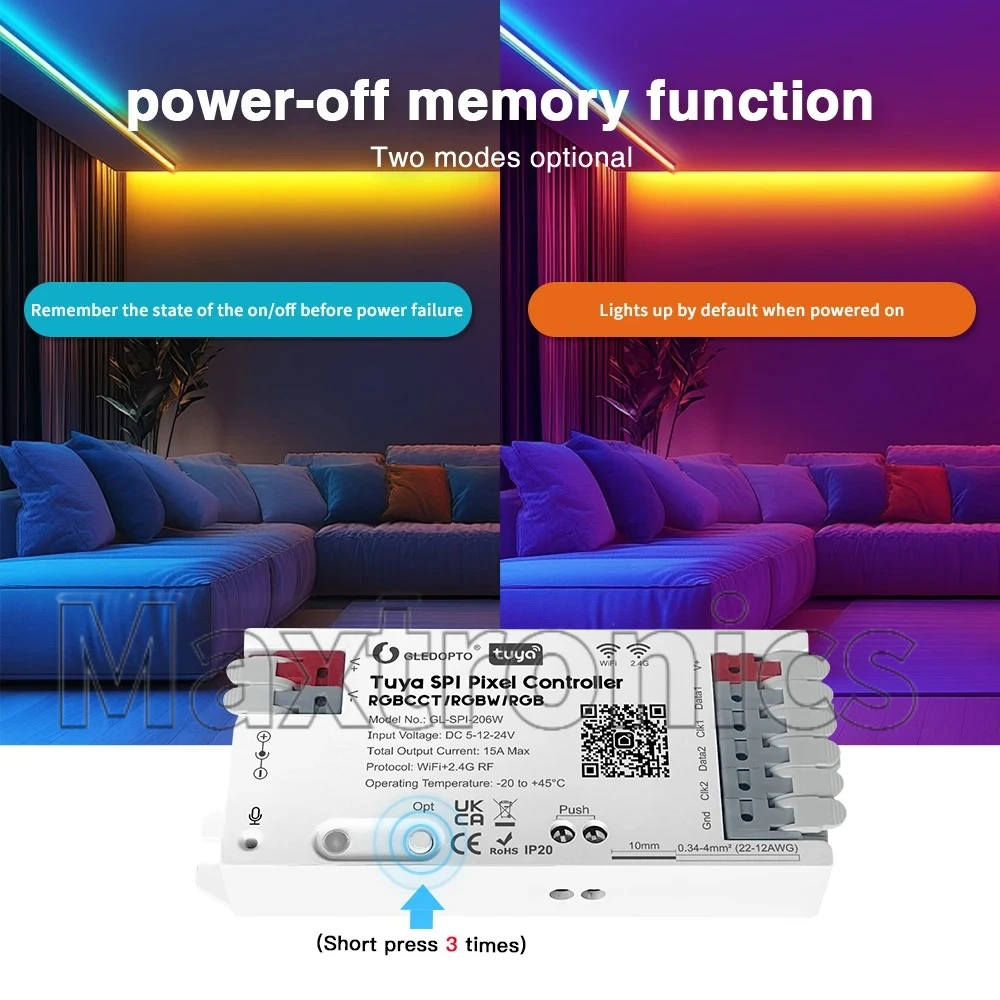 GLEDOPTO WiFi + BLU Tuya WS2811 SK6812 SPI Pixel LED Controller Smart Life App Controle voor TM1814 TM1934A WS2801 WS2805 LED Strip