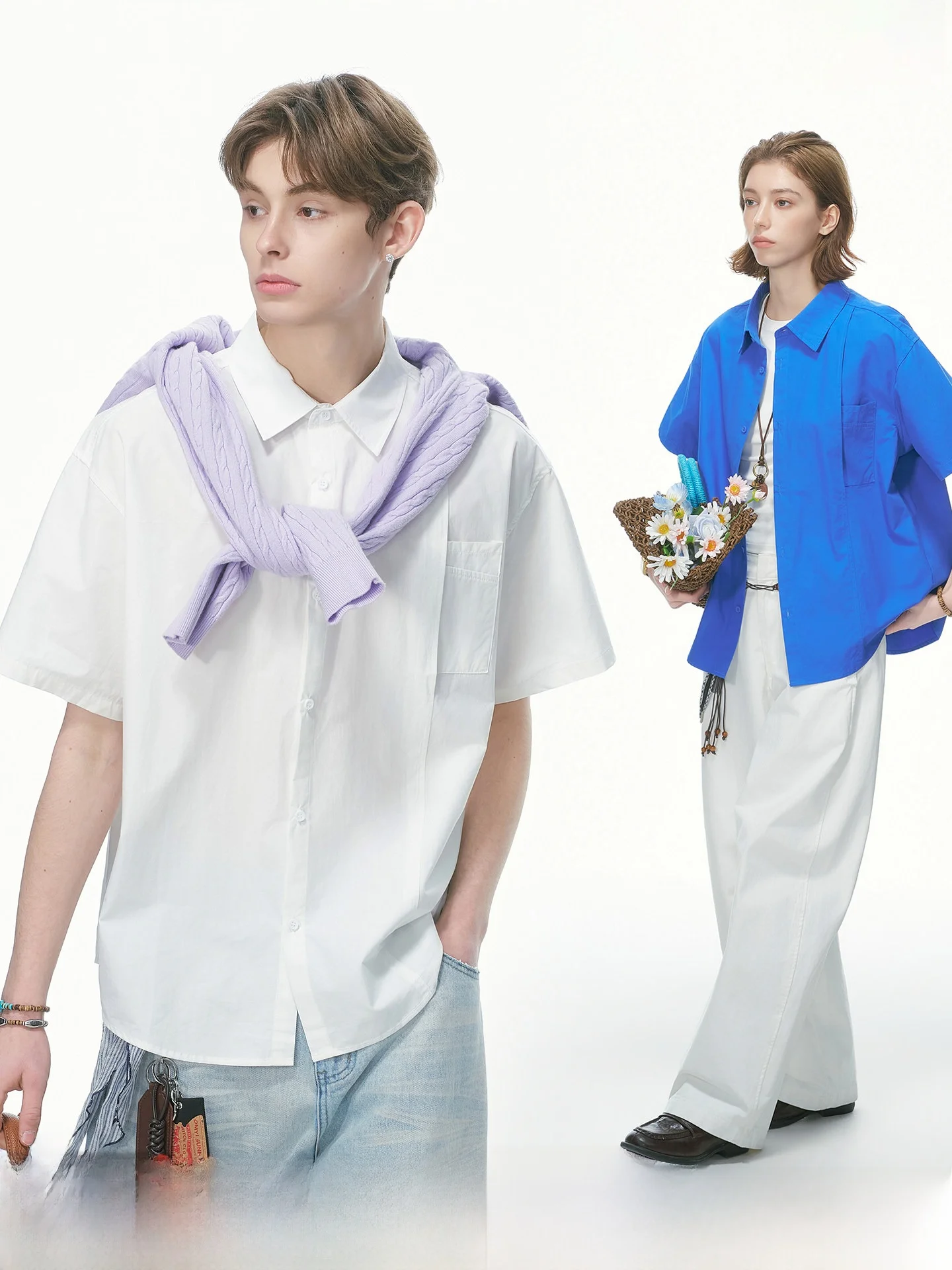 

Cleanfit White Short Sleeve Men's Shirt Dream Made Commute Minimalist Style Summer Cotton Breathable Casual Fashion
