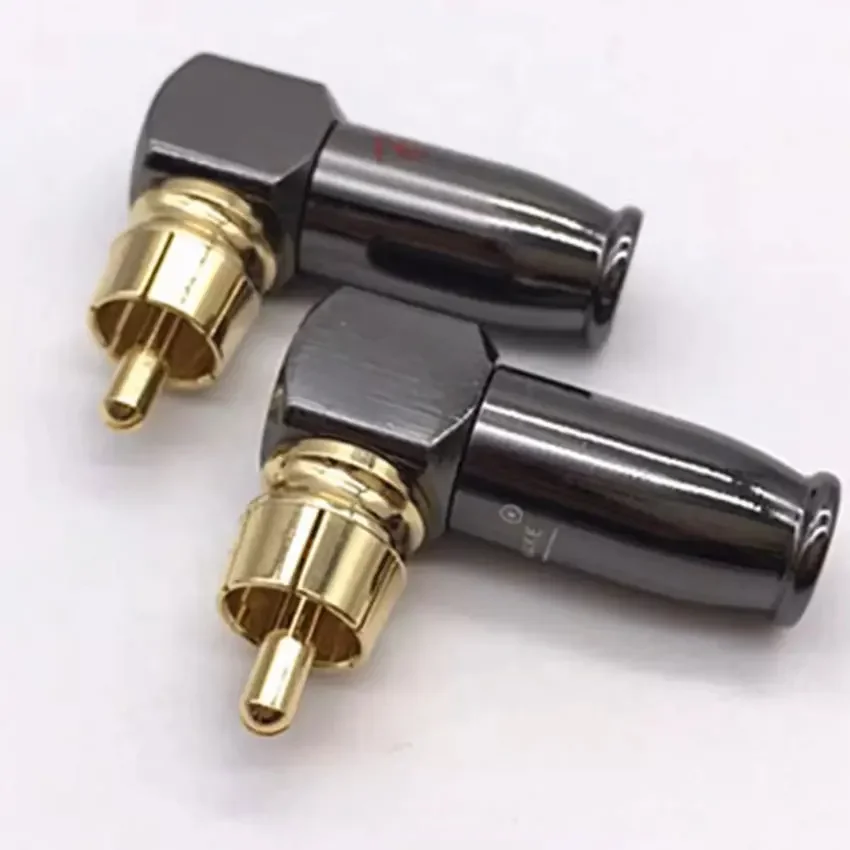 1PCS 90 Degree Snake King RCA L-shaped Gun Black Gold Plated Right Angle RCA Male Plug Audio Video Connector Soldering