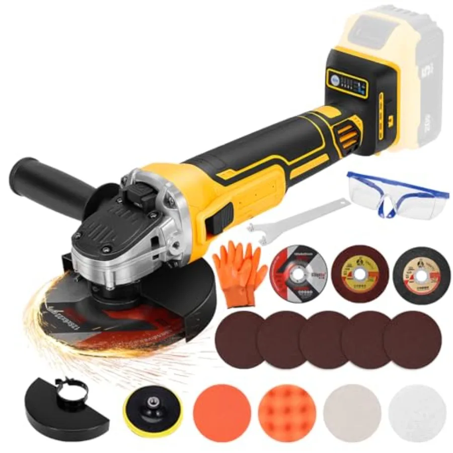 

Angle Grinder Compatible with Dewalt 20V MAX Battery Battery Not Included Cordless Angle Grinder Brushless Motor 4-1/2" Blade 4