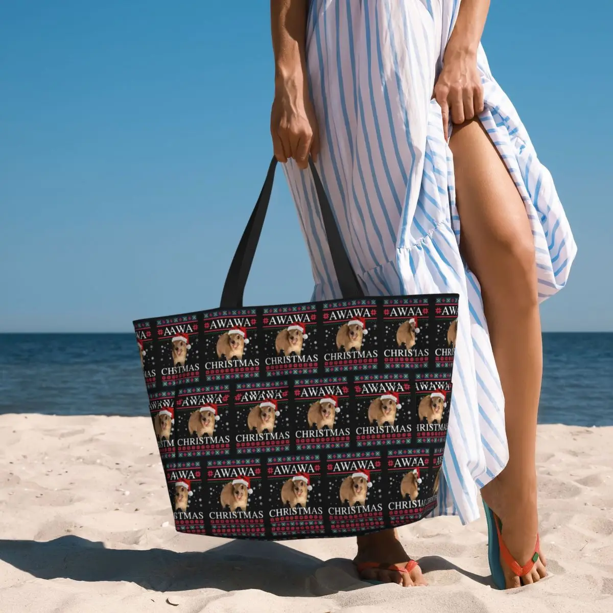 Rock Hyrax Merry Christmas Ugly Style Beach Tote Bag Sport Gym Yoga Duffle Large Tote Bag Women Travel Bag Fitness bag
