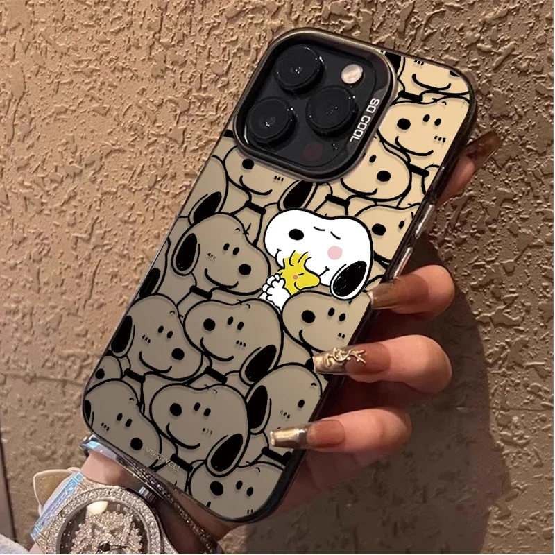 Plating PC Case for iPhone 15 16E 11 12 16 14 13 Pro Max XS X XR Plus 8 7 SE 2020 Cute Kawaii S-Snoopys Shockproof Hard Cover