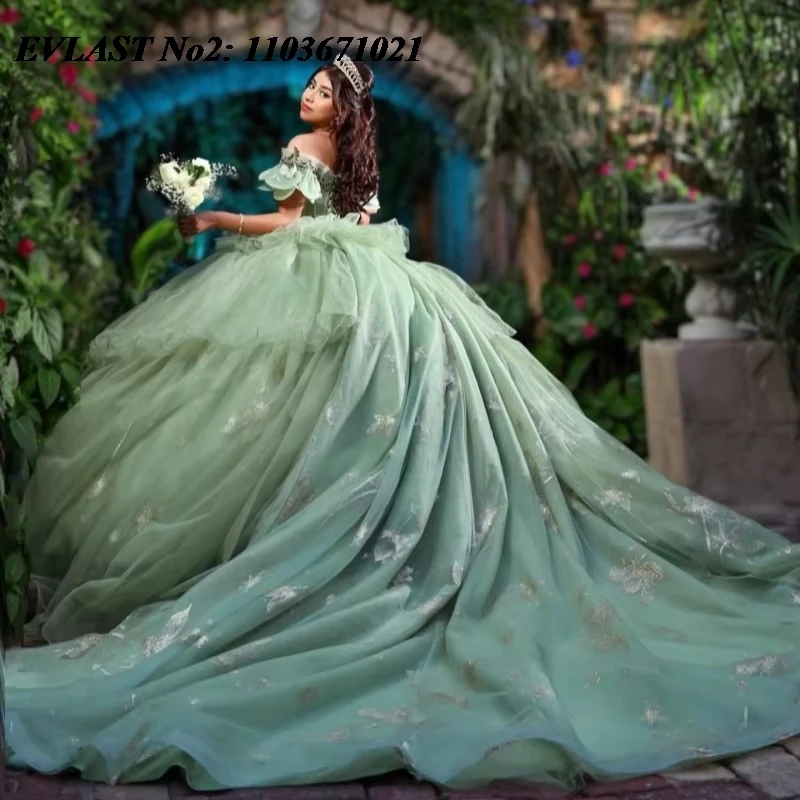 فستان EVLAST مخصص 2026 حكيم Quinceanera بدون أكتاف مزين بالكريستال ومشد حلو 16 فيستدوس دي 15 أنوس E2QA25
