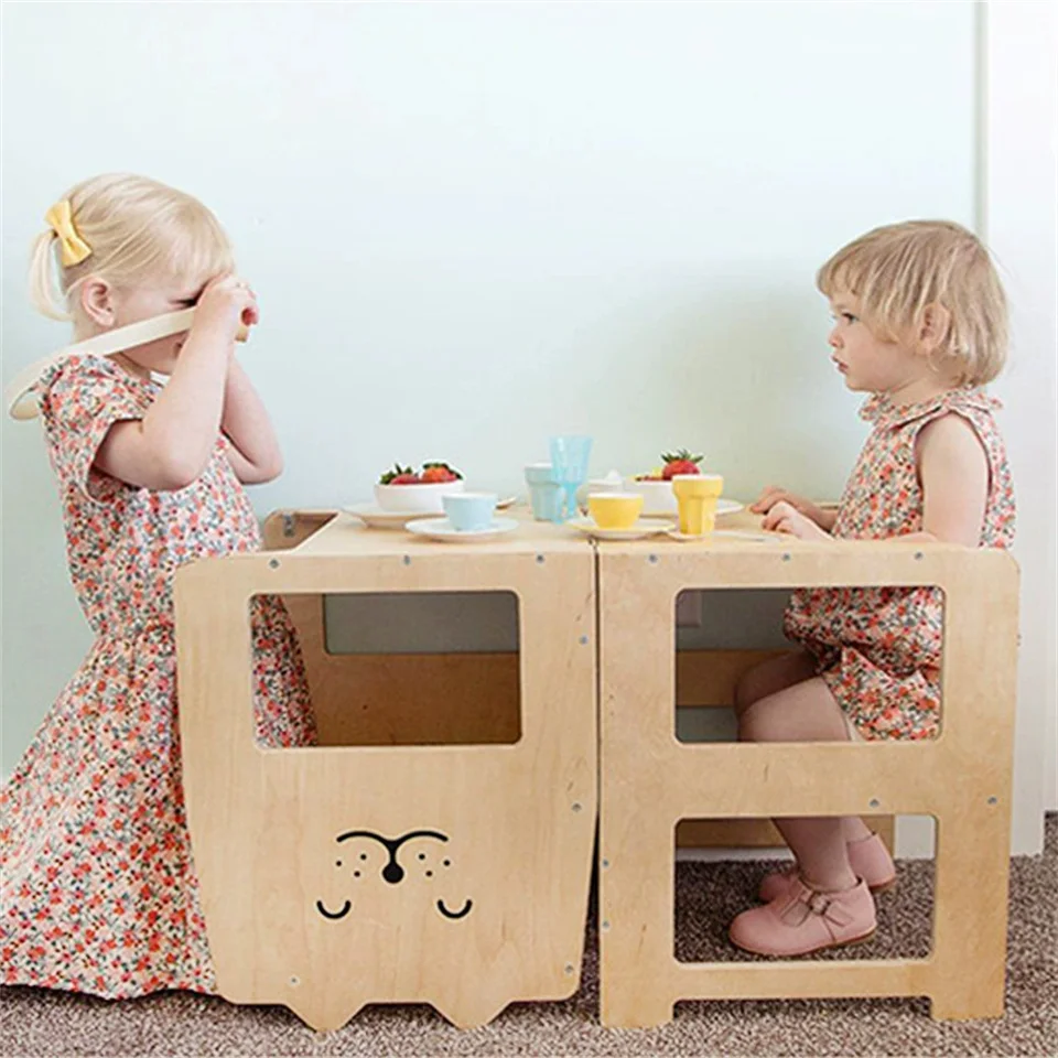 Kids Learning Tower Stool Mothers' Helper and Chair Toddler Step Stool for Kitchen Multifunctional Adjustable Height Wooden Love