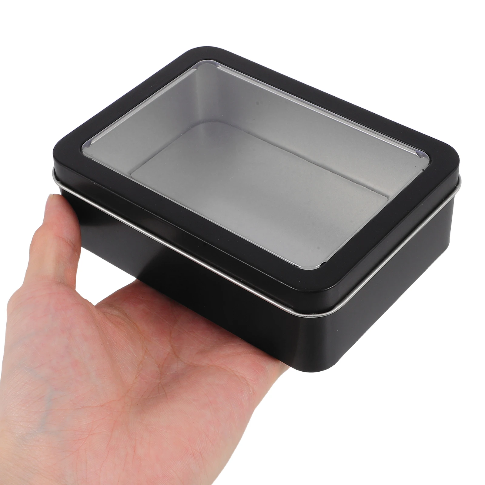 

4Pcs Rectangular Tin Containers Metal Storage Boxes Clear Window Lid Cookie Candy Small Item Organization Small Metal Tin Box