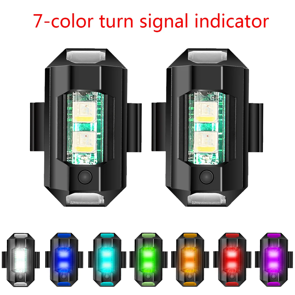 LED anti-colisão luz de advertência, Geral Aircraft Strobe, carregamento USB, 7-cor indicador de sinal de giro para motocicleta