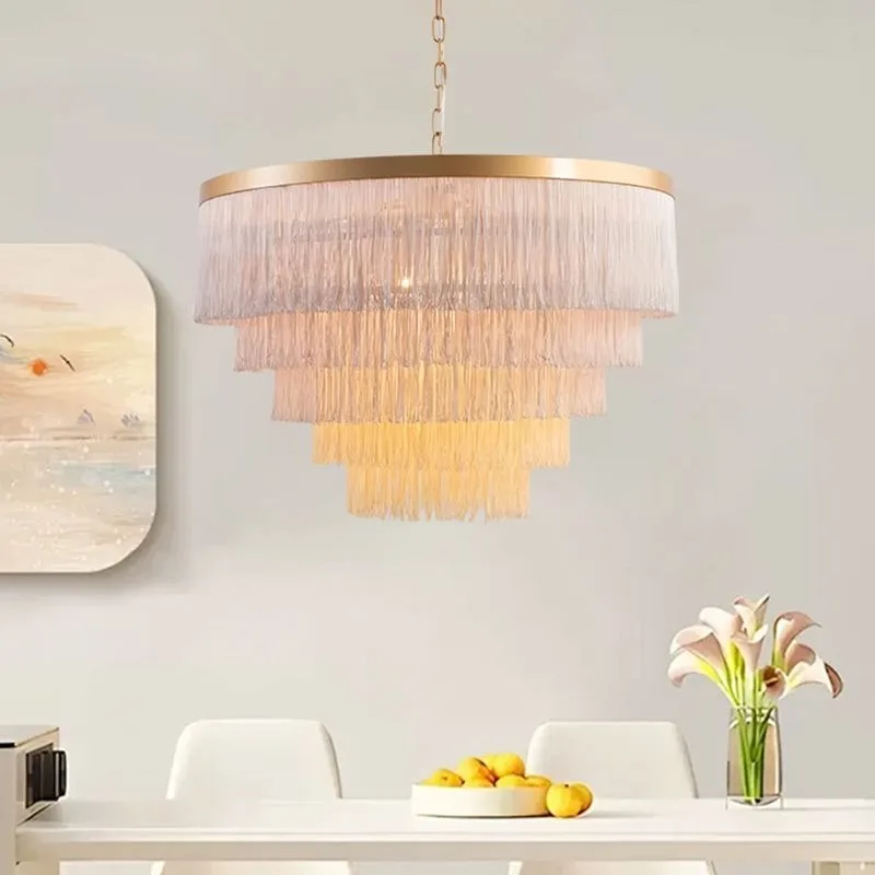 Nordic ins bedroom chandelier, living room simple high-end homestay princess room hand-woven tassel lamps