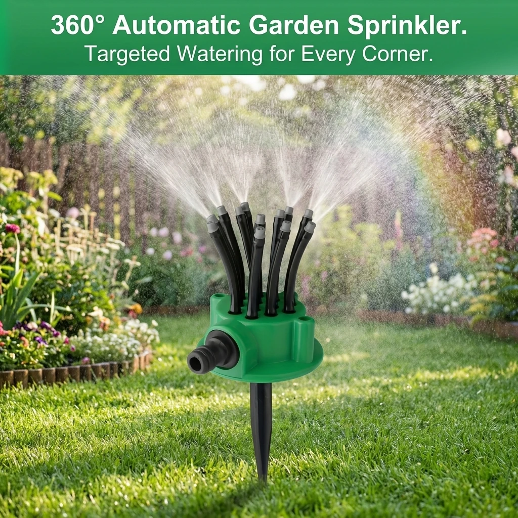 5pcs Garden Sprinkler 360 Degree Automatic Multi-Head Lawn Irrigation System with 12 Flexible Tubes and Ground Stake