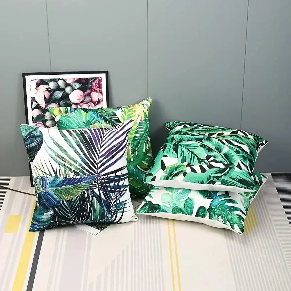 

4Pcs Cushion Cover for Sofa Office Bed Car 45x45cm Tropical Plants Square Cover for Cushion Soft Home Decoration Pillowcase