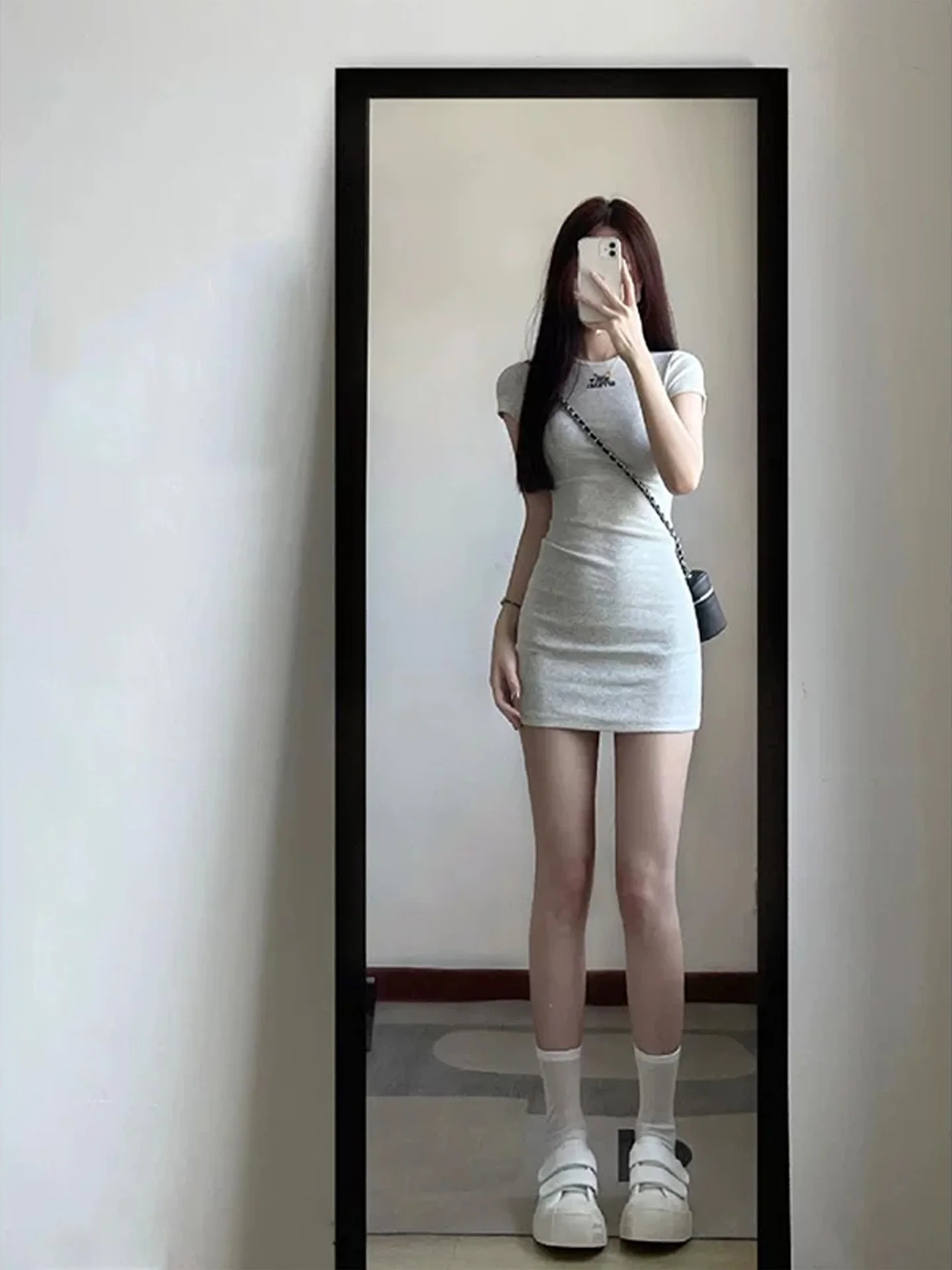 

Elegant Sexy Summer Cotton Blend Bodycon Dress Women's Street Style Color Wrap around Short Sleeve A-Line Skirt