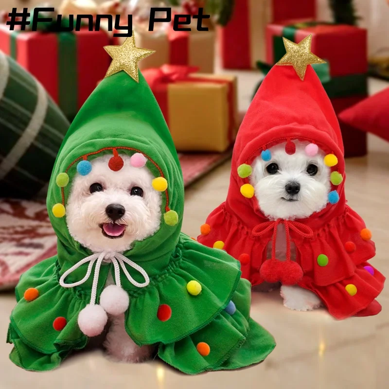 Christmas Puppy Pet's cape coat winter daily dress pack them christmas trees enhance the festive atmosphere