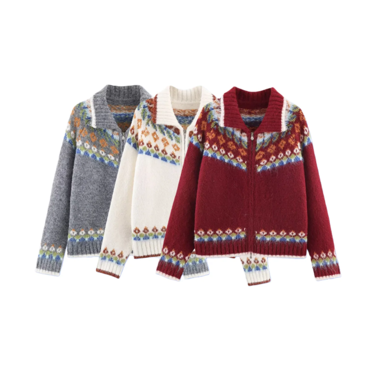 

2025 Winter New Women's Fashionable Commuter Style Versatile Casual Color Block Jacquard Double-Pull Knit Cardigan