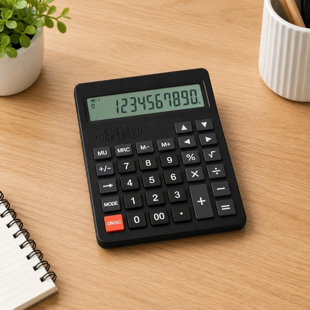 ABS Desktop Calculator 12 Digit Big Button Basic Calculator 2 Line Display Battery Operate Solar Calculator For Accountant