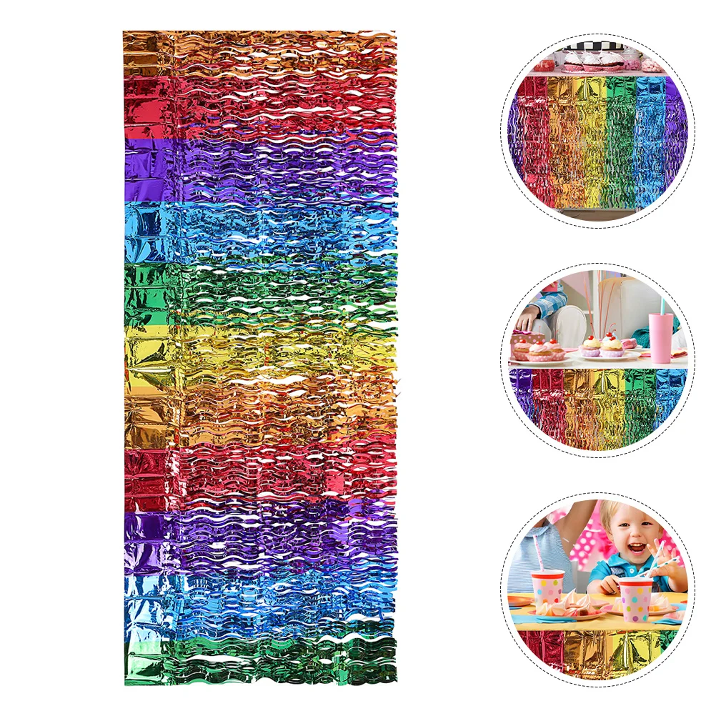 

Wavy Rainbow Table Skirt Vibrant Fringe Curtain Backdrop for Fiesta Carnival Festival Graduation Decoration Event Supplies