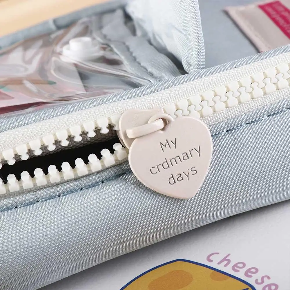 

Retro Cosmetic Pouch Pencil Bag Large Capacity Heart Zipper Pencil Cases Blue Gray Color Desktop Organizer School Office
